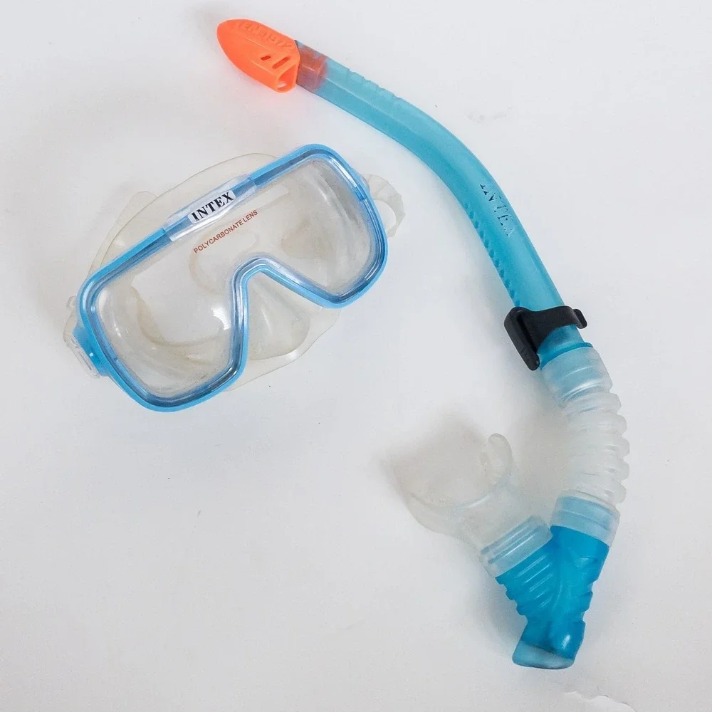 Intex Snorkel Mask Set Unisex OS Blue Polycarbonate Lens Silicone Water Sports